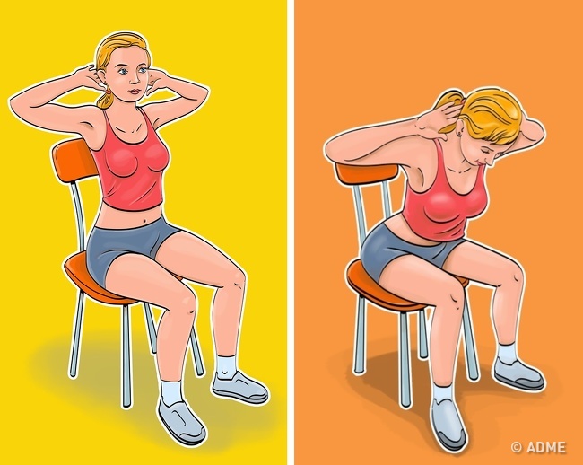 7 упражнений для плоского живота и тонкой талии, которые можно делать не вставая со стула